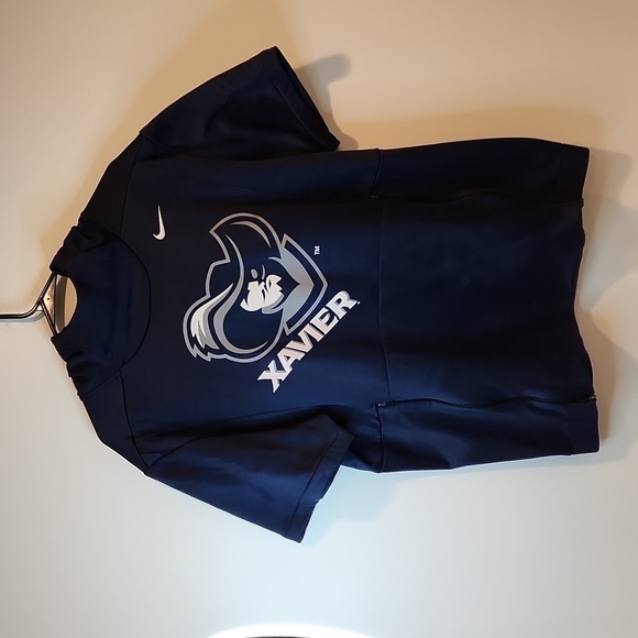 Nike Xavier Musketeers Dri-Fit Short Sleeve Long Neck Hoodie Men's Sz L EUC NICE - Picture 2 of 12